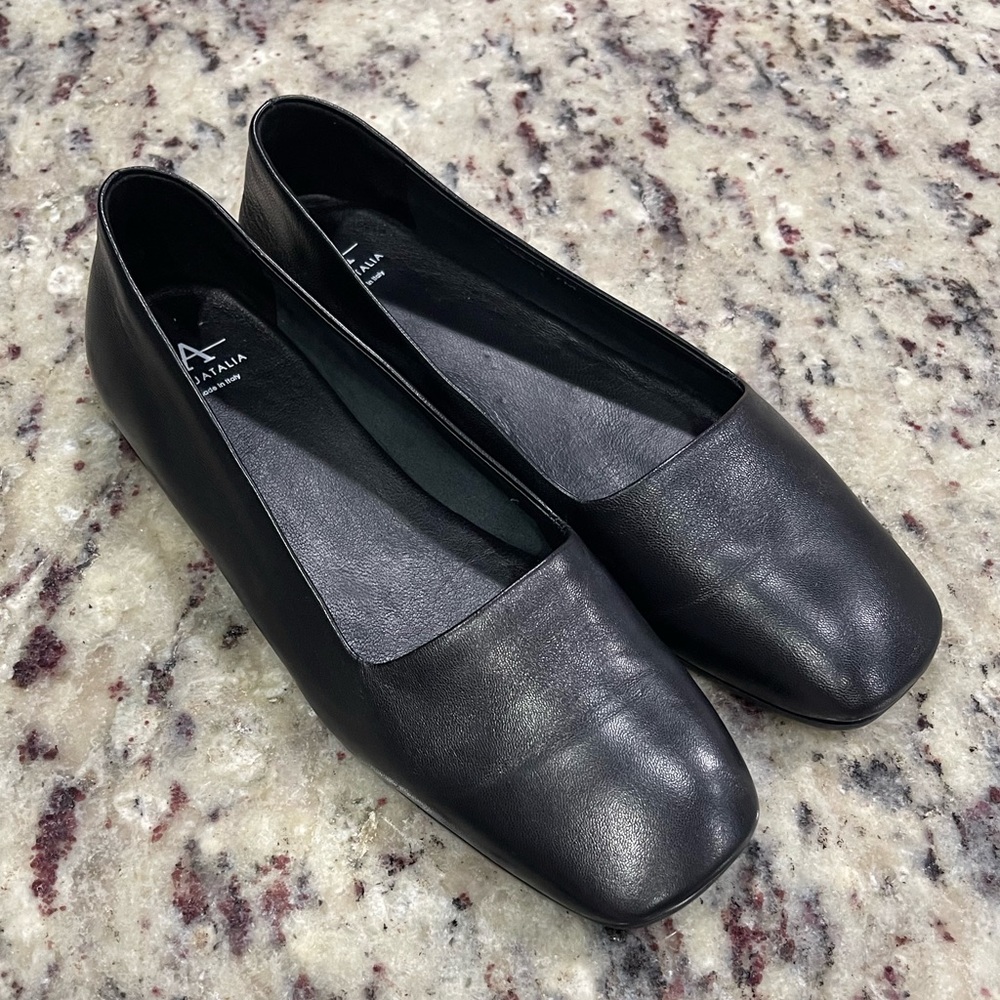 Aquatalia Rosy Square-Toe Leather Flats 7